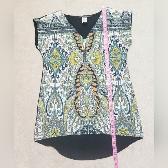 Coco Bianco Women’s Size M Multicolor Paisley Print Zip Front Blouse Made In USA - Picture 8 of 10